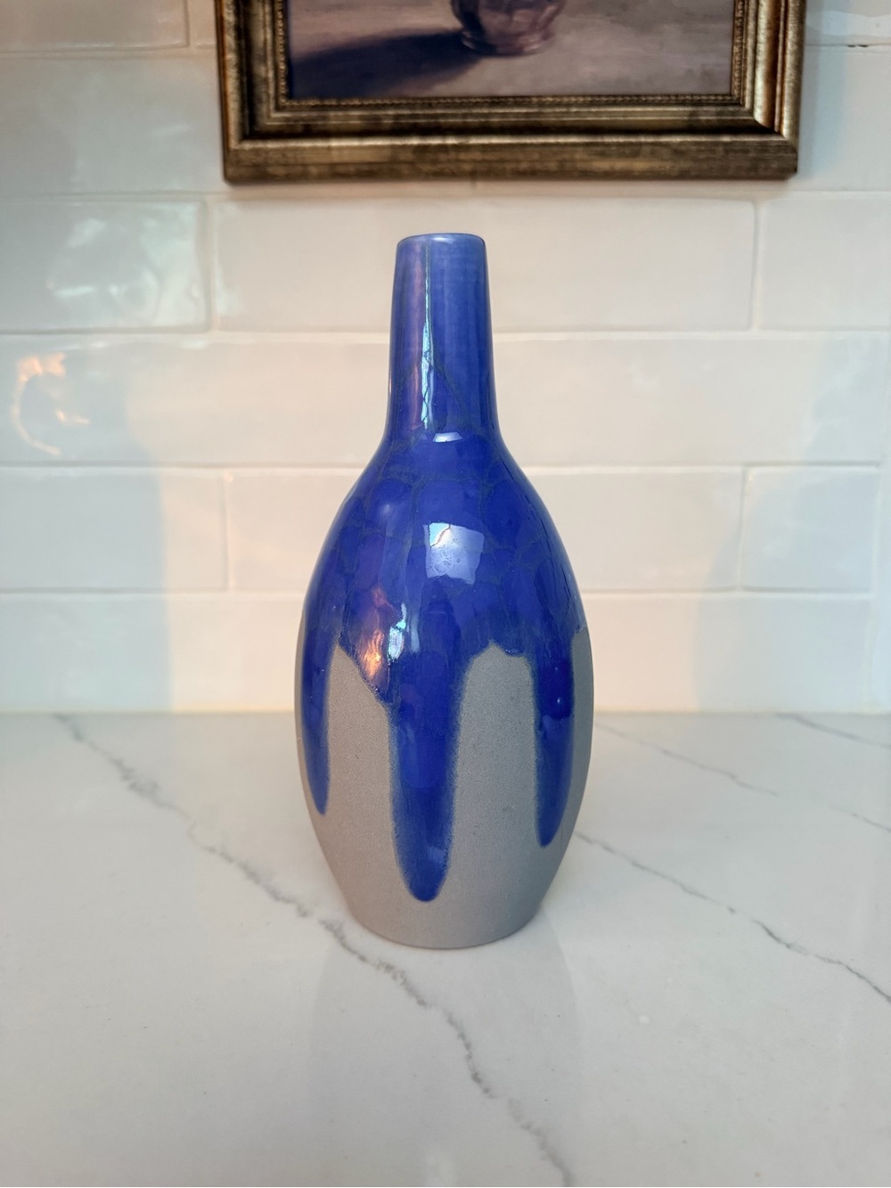 Vintage Blue and Gray Drip-Glaze Ceramic Vase - Home Accents - Picture 2 of 3